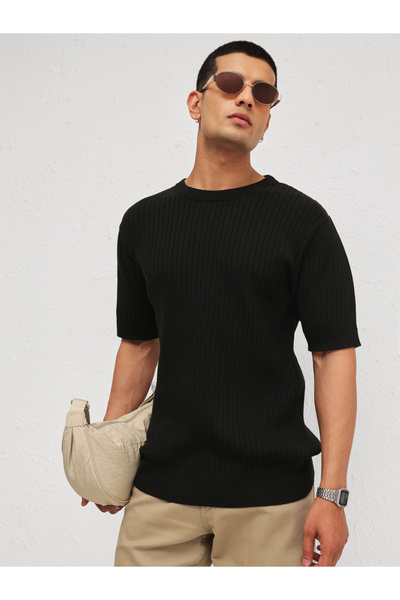 Mascln Sassafras By Styli Men Black Relaxed Fit Round Neck T-Shirt