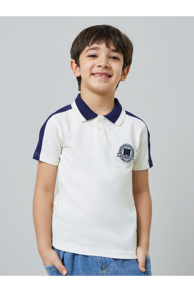 Styli Boys Off White Polo T-Shirt with Embroidery