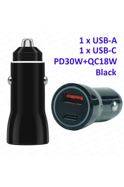Choice PD30W QC18W Black MZX 60W Smart Car Charger PD Type C Quick Dual USB A...