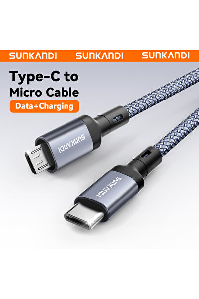 Choice4 5m Grey SUNKANDI USB C to Micro USB Cable, Braided USBC to MicroUSB O...