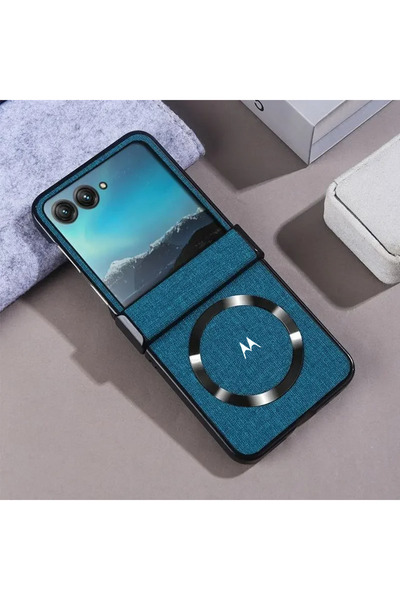 Choice6 Blue Moto Razr 50 Ultra Luxury Woven Leather Slim Magnetic Case For M...
