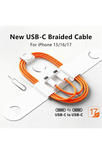 Choice1 Orange PD 60W USB C to USB C Fast Charge Braided Cable For iPhone 15 ...