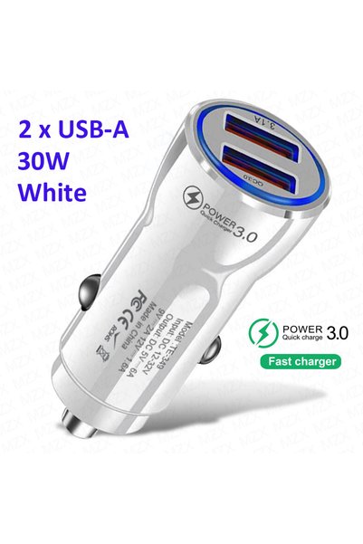Choice6 2A Port 30W White MZX 60W Smart Car Charger PD Type C Quick Dual USB ...
