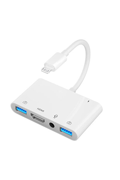 Choice White Lightning to HDMI Adapter for iPhone to TV Dual USB OTG Adapter ...