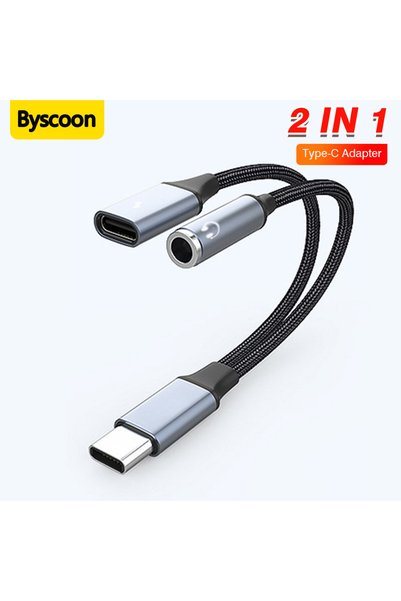 Choice1 كابل مقسم USB-C 2 في 1 بلون أزرق فاتح مع شحن ومنفذ صوت AUX 3.5 ملم وم...