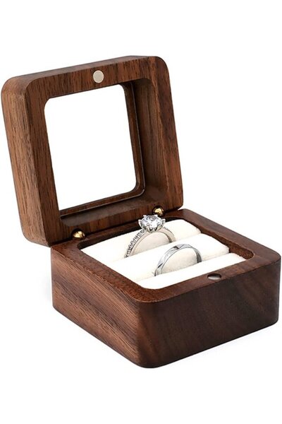 STARSTAR Luxury ring box white walnut transparent window for wedding/proposal.