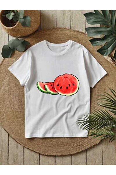 23ERVA 1-Pack Women's Slice T-Shirt, Cute Summer Watermelon Print Crew-Neck S...