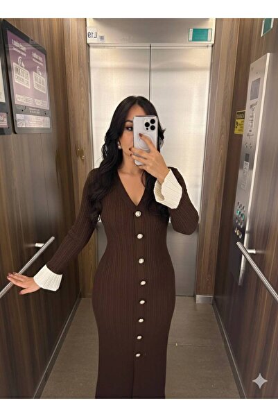 Ware Women's V-Neck Colorful Sleeve Stylish Dress