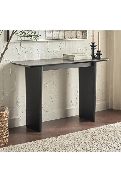 Generic Console Table in Sleek Charcoal Color Natural Walnut Veneer