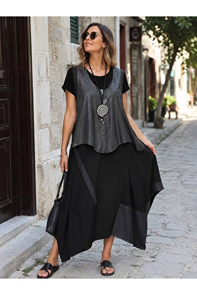 AGORATEKSTİL Women's Various Viscose Fabric Dress Vest and Necklace Gift 42-48