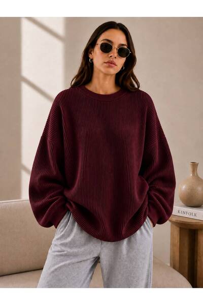 oneoff Women's Oversize Ribbed Knit Sweater Crew Neck Loose Long Sleeve Comfo...