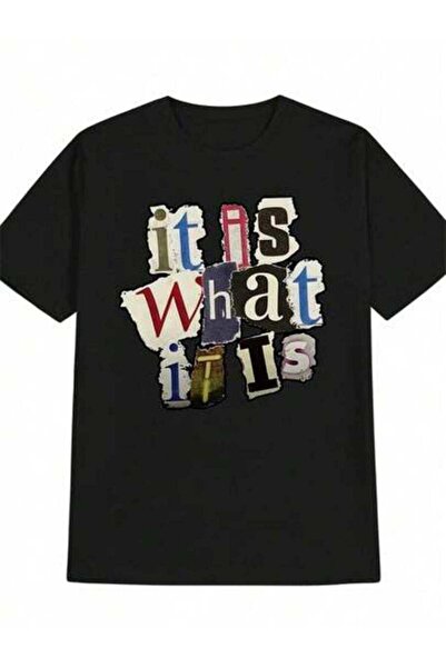 9JY Men'S Casual Crew Neck T-Shirt With What It Is Print - Black, Short Sleev...
