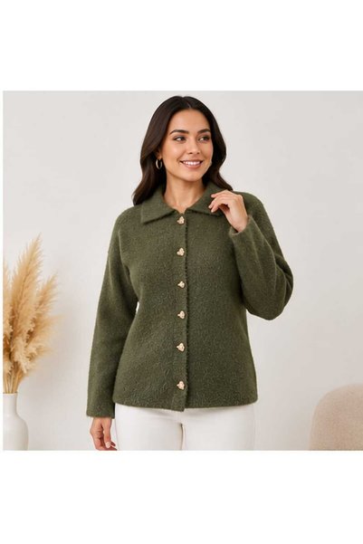 ASEZ BUTİK ZERAFETİN ADRESİ Asez Butik Kadın Peluş Dokulu Yakalı Düğmeli Trik...