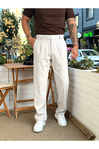 manch collection Pantaloni din bumbac cu detaliu de curea plisată