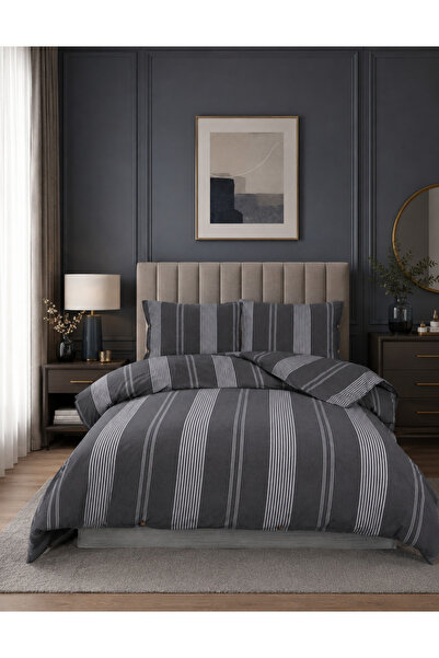vanillasoft Double Striped 200X220 Duvet Cover Set (with Non-Slip Sheets)