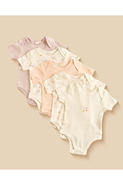REDTAG Baby Girls Assorted Printed Interlock Bodysuits (5 Piece)