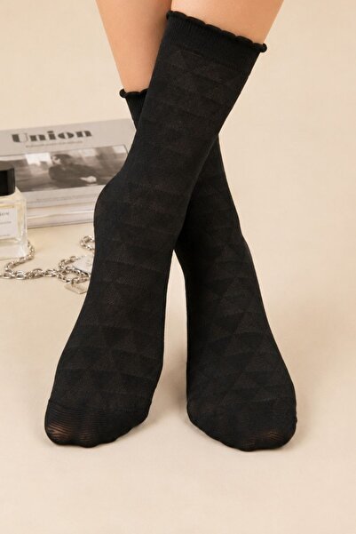 NEEWSTORE Black Diamond Patterned Ruffled Socks