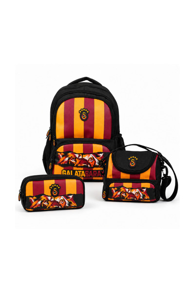 Galatasaray Lisanslı Aslan Gözü Baskılı 3'lü Okul Seti | 4 Bölmeli Sırt Çanta...