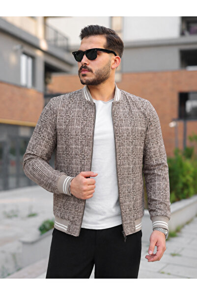 Oxledo Double-Sided Men's Seasonal Coat with Plaid Pattern Design in Beige & ...