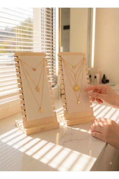 segalife 2 Li Cream Decorative Wooden Jewelry Organizer Stand Necklace Bracelet Accessory Organizer Gift