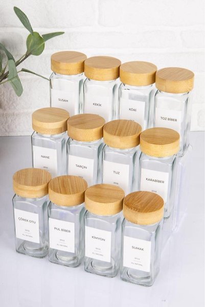 Lumevia 12-Piece Spice Rack Set with Bamboo Lid and Corners