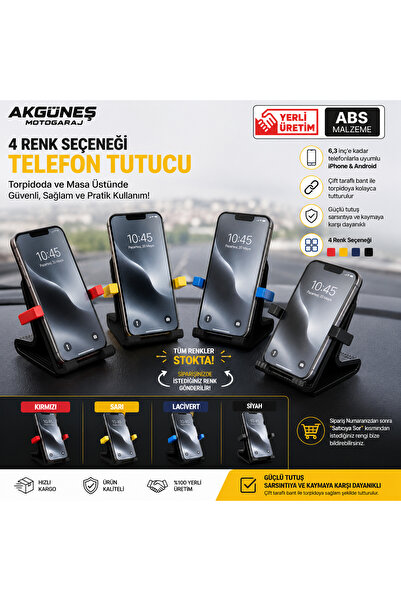 Araç İçi Torpido & Masa Telefon Tutucu 6,3 İnç Uyumlu ABS Masaüstü Telefon Standı