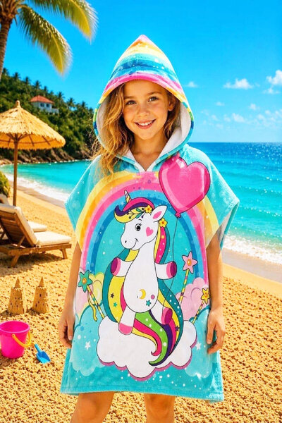 MODANINO Girl's Poncho Towel 2-8 Years (Beach+Pool+Bathroom) 12755N