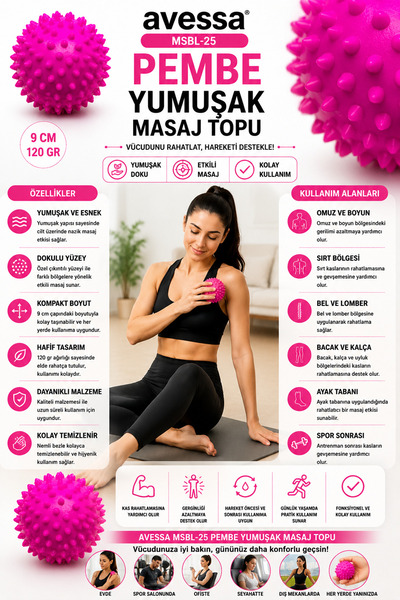 AVESSA MSBL Yumuşak Masaj Topu – Masaj ve Egzersiz Topu - Yumuşak ve Esnek Ya...