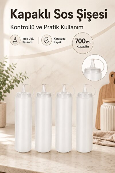 Monteor Olive Oil and Sauce Bottle Squeeze Bottle with Fine Tip Cap 700 ml (4...