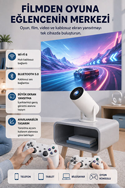 FAROUKİ Taşınabilir Projeksiyon Cihazı 4K Destekli Wi-Fi Kablosuz Ekran Yansıtma