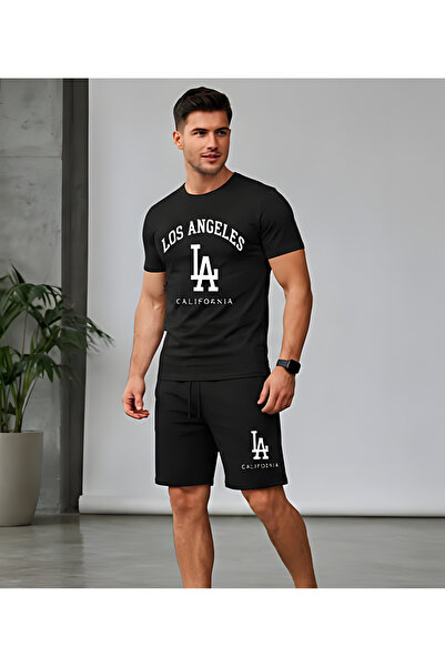EFFRENATU Men's Sleeve Print Detailed Adult Shorts Set