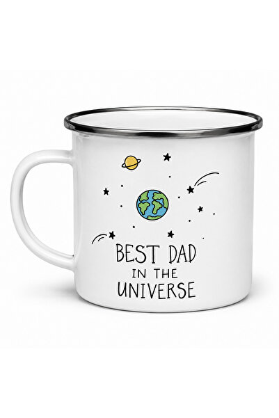 OEM Best Dad in the Universe enamel mug, enameled metal, white