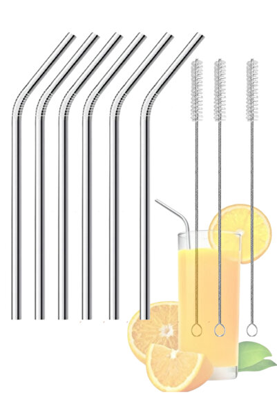 mucit home 9 Parça Paslanmaz Çelik Pipet Seti Ve Çubuk Pipet Temizleme Fırçası