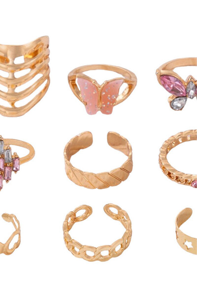 VeeShop Комплект от 9 елегантни минималистични пръстена с пеперуди, звезди, с...