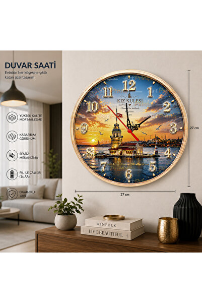 artprinta Kız Kulesi Temalı Dekoratif Duvar Saati