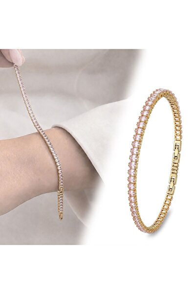 HOŞGÖR ACCESSORIES 4mm white zircon adjustable waterway women's bracelet