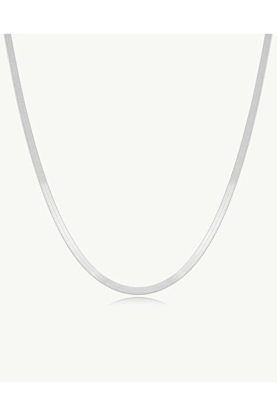 Stemma Jewelry Colier Flat Snake din Argint 925, cu Zirconiu, Placat cu Rodiu