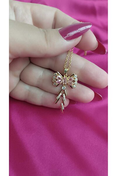 shop Women's Pink Stone Bow Necklace Gold Color Elegant Stylish Pinteres Neck...