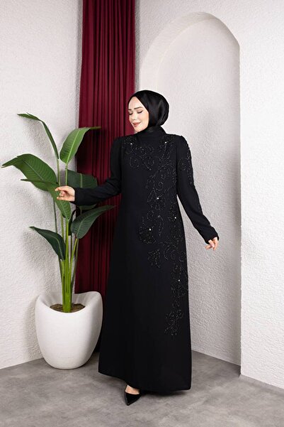 Elif Artar Defne Kadın Taşlı Büyük Beden Tesettür Abiye Elbise