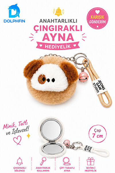 DolphFin Plush Double-Sided Pocket Mirror Keychain with Rattle 7 cm