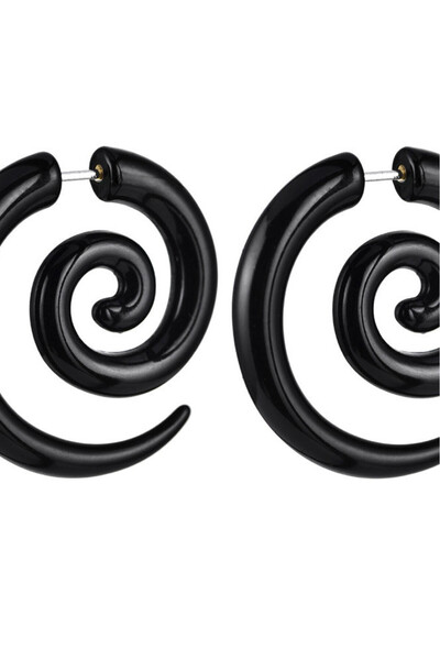 VeeShop Ear expander fals, model tribal spirala din plastic negru