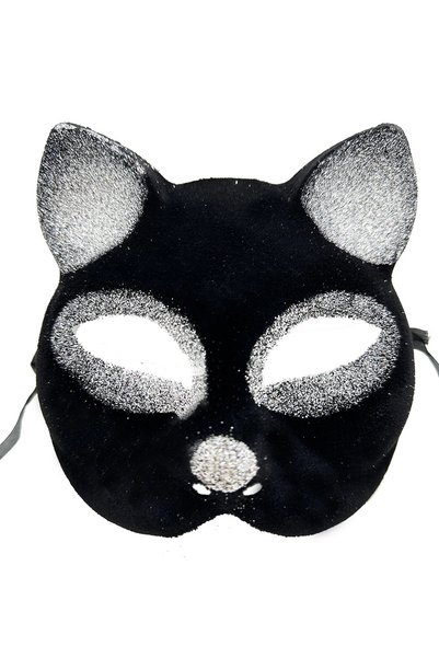 Generic Brand Black Color Silver Glitter Suede Coated Cat Mask 18X14 cm Bx40