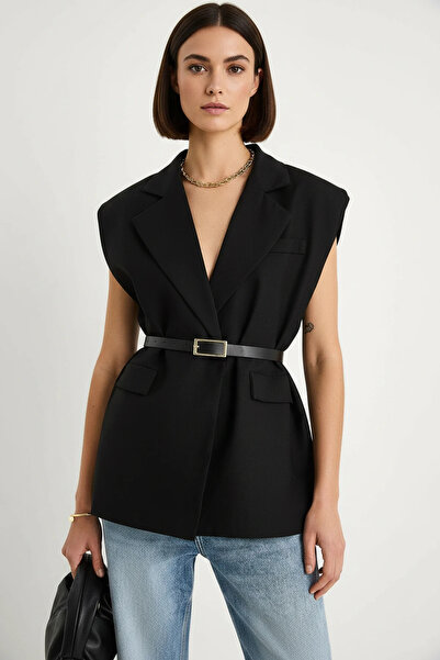 Şeker Portakalım Women's Pocket Detailed Belted Padded Oversize Lined Blazer ...