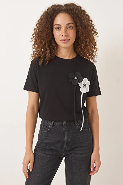 Efnaz style Women's Short Sleeve Cotton T-Shirt with Accessories Black