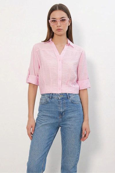 Efnaz style Women's Short Sleeve Oversize Cut Pink Shirt