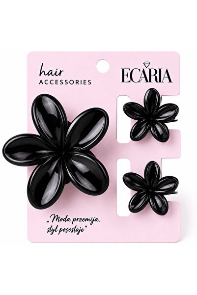 ECARLA Set de agrafe de păr în formă de floare, negre, 3 piese