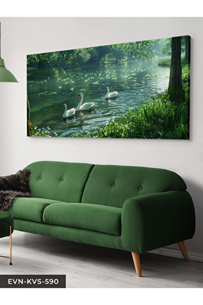 Evinemoda Swans Floating on the Lake One Piece Canvas - Canvas Art Print
