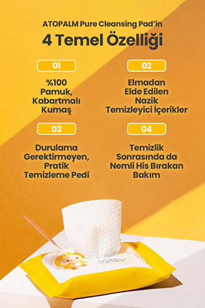 Atopalm Çocuklar İçin Durulama Gerektirmeyen Saf Pamuk Güneş Kremi Temizleme Pedi Pure Cleansing Pad