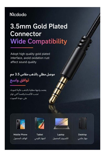 Mcdodo 3.5mm Wired Earphones Flat Ear with Mic, Stereo Audio, Android Laptop Tablet