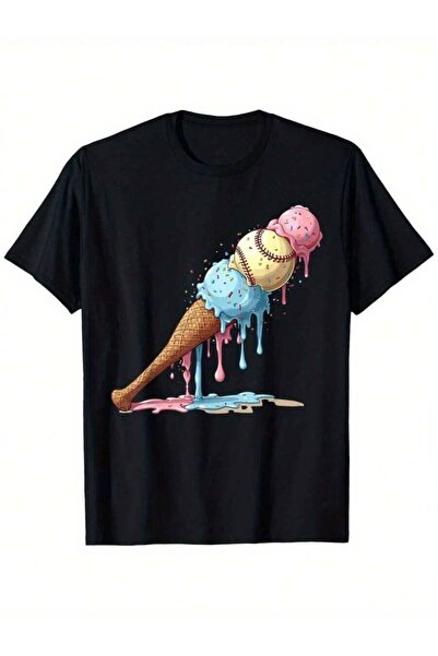 NOURAM تي شيرت برسومات Ice Cream Drip Boy، نمط مضرب البيسبول، قميص ناعم ومريح...